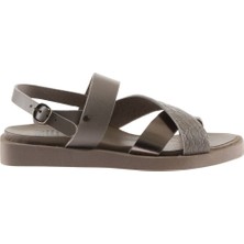 Bueno Shoes Gri Deri Kadın Düz Sandalet