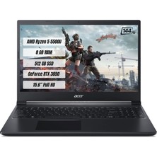 Acer Gaming Aspire 7 A715 42G AMD Ryzen 5 5500U 8 GB 512 GB SSD RTX3050 Freedos 15.6" FHD Taşınabilir Bilgisayar NH.QE5EY.004