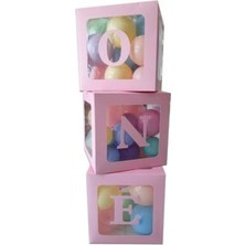 Best Parti One Yazılı Pembe Şeffaf Harfli Kutu + 30 Adet Balon