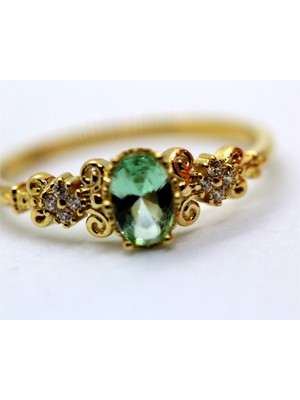 Fasek Gold Carla Green Topaz Evlilik Teklifi Yüzüğü-Vintage Green Topaz Hediye 14 Ayar Altın Yüzük-Green Topaz Tria 14 Altın Kadın Yüzük-Minimal Green Topaz Altın Yüzük