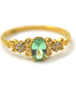 Fasek Gold Carla Green Topaz Evlilik Teklifi Yüzüğü-Vintage Green Topaz Hediye 14 Ayar Altın Yüzük-Green Topaz Tria 14 Altın Kadın Yüzük-Minimal Green Topaz Altın Yüzük