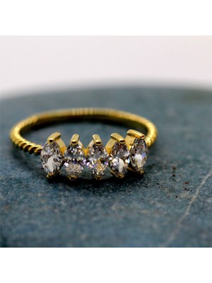 Fasek Gold Altın Yüzük - 14 Ayar Yüzük Markiz Kesim Beştaş 1.50 Karat Zirkon Taşlı Evlilik Teklifi Yüzüğü