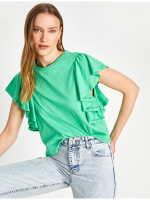 Koton Fırfırlı Kısa Kollu Tişört Pamuklu