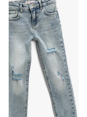 Kot Pantolon Pamuklu Uzun Dar Paça Destroyed - Skinny Jean