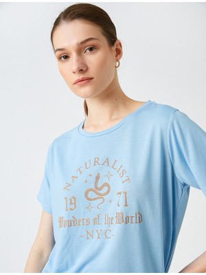 Koton Slogan Baskılı Tişört Kısa Kollu Bisiklet Yaka