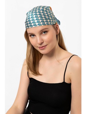 Saria Moda Geometrik Desen Mavi Kenar Fular Bandana