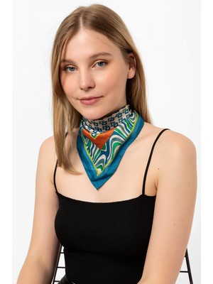 Saria Moda Geometrik Desen Mavi Kenar Fular Bandana