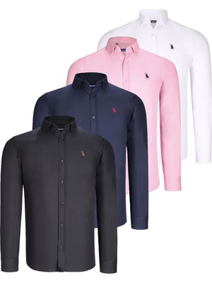Dewberry Dörtlü Set G725 Dewberry Erkek Gömlek-Siyah-Beyaz-Lacivert-Pembe