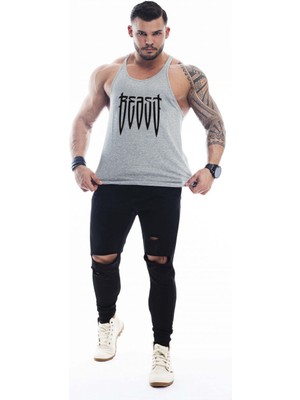 Ghedto Erkek Gri Beast Gym Fitness Tank Top Sporcu Atleti Nefes Alabilir Kumaş ve Şık Tasarım