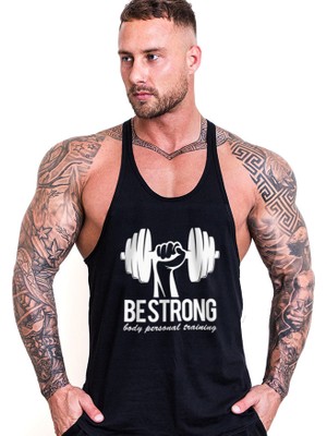 Ghedto Be Strong Gym Fitness Tank Top Sporcu Atleti Siyah