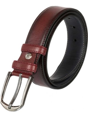 Bordo Suni Deri Dikişli Model 3.5 Cm.lik Klasik Kemer - 8017