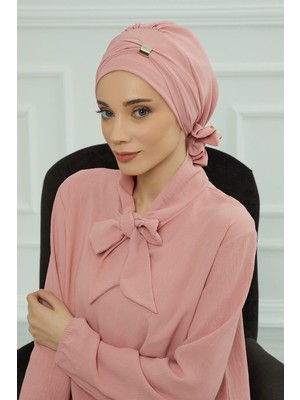 Aisha's Design Aksesuarlı Aerobin Kumaş Hazır Türban,pembe,ht-95