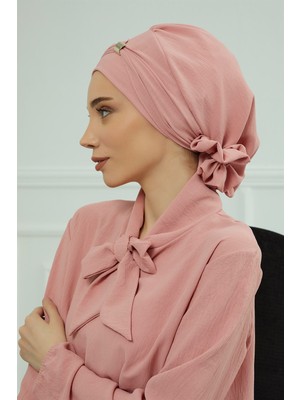 Aisha's Design Aksesuarlı Aerobin Kumaş Hazır Türban,pembe,ht-95