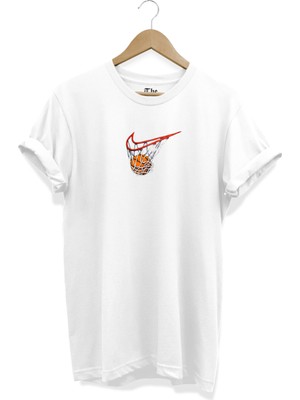 The Baskı Beyaz Unisex Basketbol Topu Logo Baskılı Kısa Kollu T-Shirt