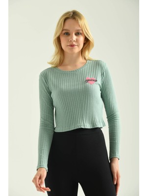 Moviment Mint Nakış Detaylı Kaşkorse Örme Bluz