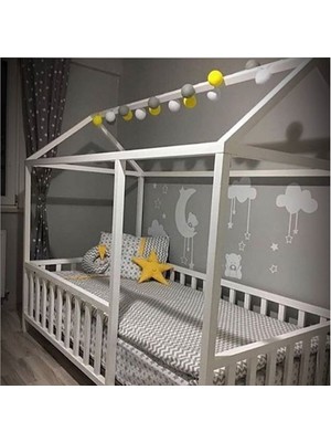 Baby Kinder Çatılı Beyaz Montessori Bebek & Çocuk Karyolası