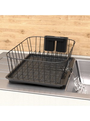 Tekno-tel Teknotel Tek Katlı Bulaşıklık Tabaklık Oluklu Tepsi Mat Siyah KB085