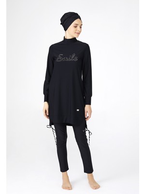 Tasarım Smile Likralı Tam Kapalı Tesettür Mayo 4241 Siyah