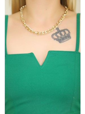 Karazona Kadın Ip Askılı Crop Bluz Yeşil KZ2-4230