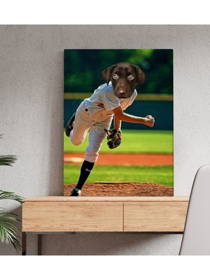 BK Evcil Dostlara Özel Beyzbol Oyuncusu Tasarımlı Portre Kanvas Tablo 50 x 70 cm - 7
