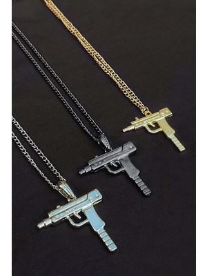 Trend Collection 3'lü Uzi Erkek Kolye Seti, Gümüş, Siyah, Gold Kolye