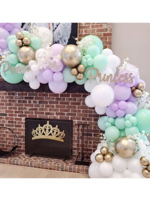 Best Parti Özel Gün Konsept Balon Zinciri Lila Yeşil Beyaz Gold 100 Adet + 5 Mt. Balon Zinciri