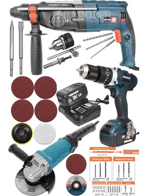 Bulldozer 3proset Kırıcı ve Delici  Devirli Avuç Taşlama 36VR Şarjlı Matkap