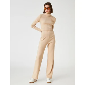 Dokuma İspanyol Paça Pantolon Yüksel Bel