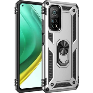 Xiaomi Mi 10T Pro Kılıf Vega Yüzüklü Standlı Silikon + Tam Ekran Koruyucu