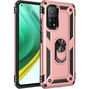 Xiaomi Mi 10T Pro Kılıf Vega Yüzüklü Standlı Silikon + Tam Ekran Koruyucu