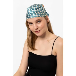 Saria Moda Geometrik Desen Mavi Kenar Fular Bandana