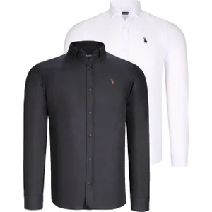 Ikili Set G725 Dewberry Erkek Gömlek-Siyah-Beyaz