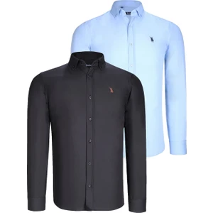 Ikili Set G725 Dewberry Erkek Gömlek-Siyah-Mavi