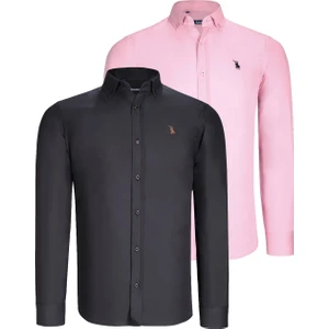 Ikili Set G725 Dewberry Erkek Gömlek-Siyah-Pembe