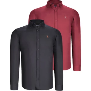 Ikili Set G725 Dewberry Erkek Gömlek-Siyah-Bordo