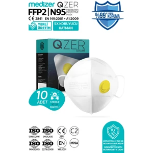 Qzer Beyaz 5 Katlı Ventilli Ffp2 Nr N95 Maske