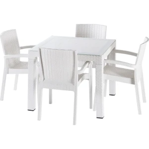 Çavdar Group Violet Rattan 90X90 cm Camlı Bahçe Balkon Teras Masa Takımı 4 Adet Sandalye
