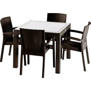 Çavdar Group Violet Rattan 90X90 cm Camlı Bahçe Balkon Teras Masa Takımı 4 Adet Sandalye