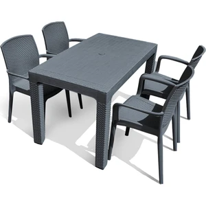 Çavdar Group Violet Rattan 70X120 cm Camsız Bahçe Balkon Teras Masa Takımı 4 Adet Sandalye