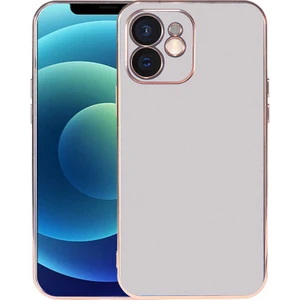 Case 4U Apple iPhone 12 Kılıf Kamera Korumalı Altın Renkli Kenar Viyana Arka Kapak Gümüş