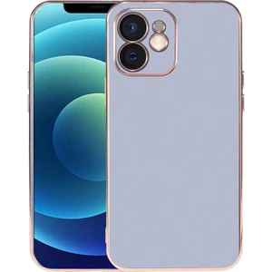 Case 4U Apple iPhone 12 Kılıf Kamera Korumalı Altın Renkli Kenar Viyana Arka Kapak Açık Mavi