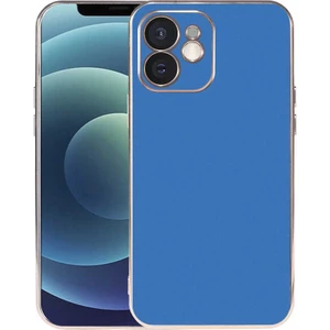 Case 4U Apple iPhone 12 Kılıf Kamera Korumalı Altın Renkli Kenar Viyana Arka Kapak Saks Mavi