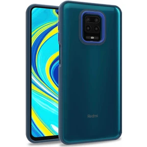 Case 4U Xiaomi Redmi Note 9 Pro Kılıf Kamera Çıkıntılı Arkası Kristal Şeffaf Hassas Tuşlu Renkli Kenarlı Flora Kapak Mavi