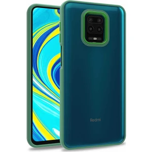 Case 4U Xiaomi Redmi Note 9 Pro Kılıf Kamera Çıkıntılı Arkası Kristal Şeffaf Hassas Tuşlu Renkli Kenarlı Flora Kapak Yeşil