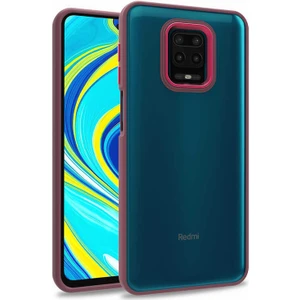Case 4U Xiaomi Redmi Note 9S Kılıf Kamera Çıkıntılı Arkası Kristal Şeffaf Hassas Tuşlu Renkli Kenarlı Flora Kapak Kırmızı