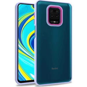 Case 4U Xiaomi Redmi Note 9S Kılıf Kamera Çıkıntılı Arkası Kristal Şeffaf Hassas Tuşlu Renkli Kenarlı Flora Kapak Lila