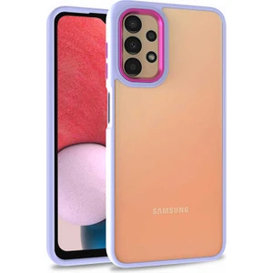 Case 4U Samsung Galaxy A53 5G Uyumlu Kılıf Kamera Çıkıntılı Arkası Kristal Şeffaf Hassas Tuşlu Renkli Kenarlı Flora Kapak Lila