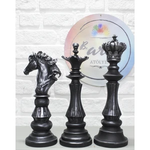 Be Art You 3'lü Satranç Seti Dekoratif Biblo Heykel Gümüş