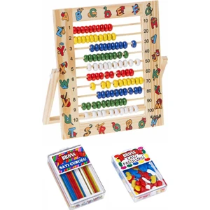 Ahşap Abaküs Desenli 24X21CM ve Sayı Fasulyesi ve Çubuğu Set 1 Paket