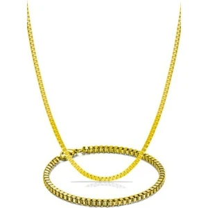Trend Collection Küp Model Gold Erkek Bileklik ve Kolye Zincir Set